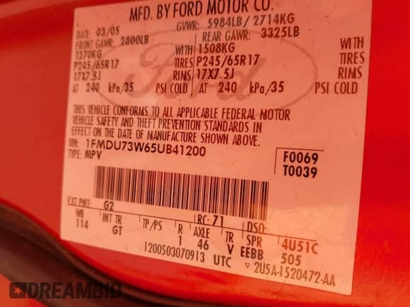 2005 Ford Explorer XLT with VIN 1FMDU73W65UB41200, listed as a IAAI auction lot 43402502 with 176,030 mi miles and . Bid and sale history available at DreamBid. Image 9.