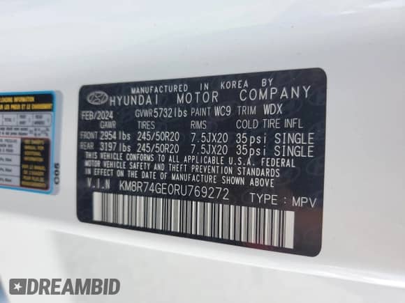 2024 Hyundai Palisade Calligraphy with VIN KM8R74GE0RU769272, listed as a Copart auction lot 65121315 with 6,824 mi miles and Salvage title. Bid and sale history available at DreamBid. Image 13.