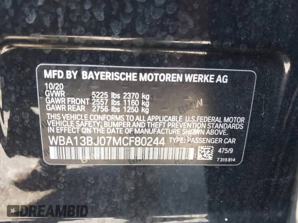 2021 BMW 5 Series 530i xDrive с VIN WBA13BJ07MCF80244, выставлен на аукционе IAAI как лот 43198115 с пробегом 38 434 миль миль и . История ставок и продаж доступна на DreamBid. Изображение 9.