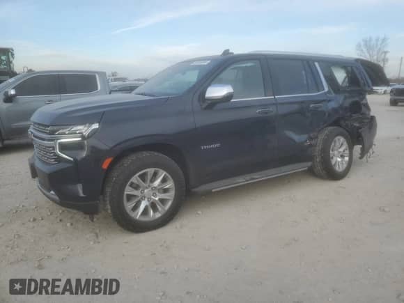 2023 Chevrolet Tahoe Premier with VIN 1GNSCSKD4PR563710, listed as a Copart auction lot 84965394 with 17,528 mi miles and Salvage title. Bid and sale history available at DreamBid. Image 1.