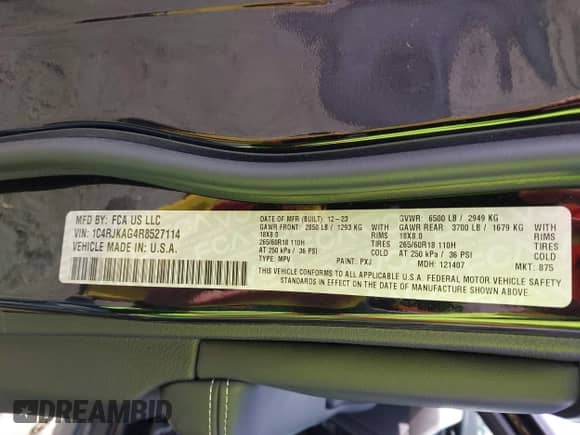2024 Jeep Grand Cherokee Altitude with VIN 1C4RJKAG4R8527114, listed as a IAAI auction lot 41827861 with 22,220 mi miles and . Bid and sale history available at DreamBid. Image 9.