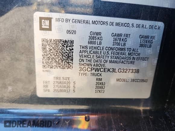 2020 Chevrolet Silverado 1500 LT z VIN 3GCPWCEK3LG327338, wystawiony jako Copart lot #81521555 z przebiegiem 87 907 mil mil oraz Szkoda całkowita • Salvage title. Historia ofert i sprzedaży dostępna na DreamBid. Obrazek 12.