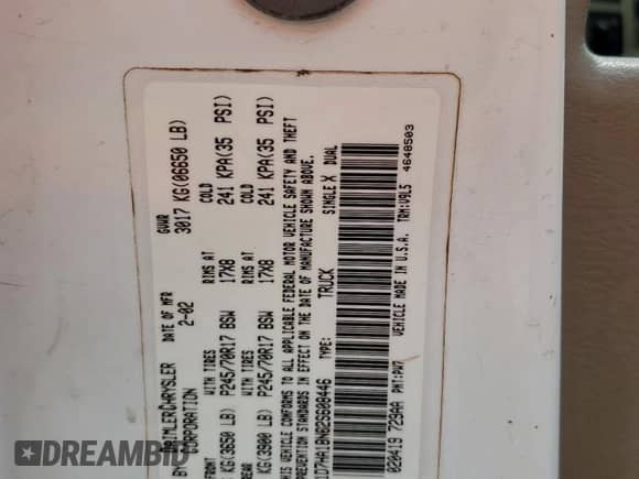 2002 Dodge 1500 z VIN 1D7HA18N62S608446, wystawiony jako Copart lot #85928505 z przebiegiem 301 526 mil mil oraz Szkoda całkowita • Salvage title. Historia ofert i sprzedaży dostępna na DreamBid. Obrazek 13.