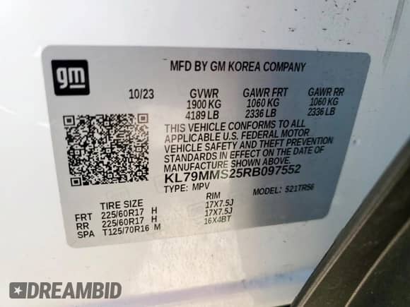 2024 Chevrolet TrailBlazer LS z VIN KL79MMS25RB097552, wystawiony jako Copart lot #69204665 z przebiegiem 41 288 mil mil oraz Szkoda całkowita • Salvage title. Historia ofert i sprzedaży dostępna na DreamBid. Obrazek 13.