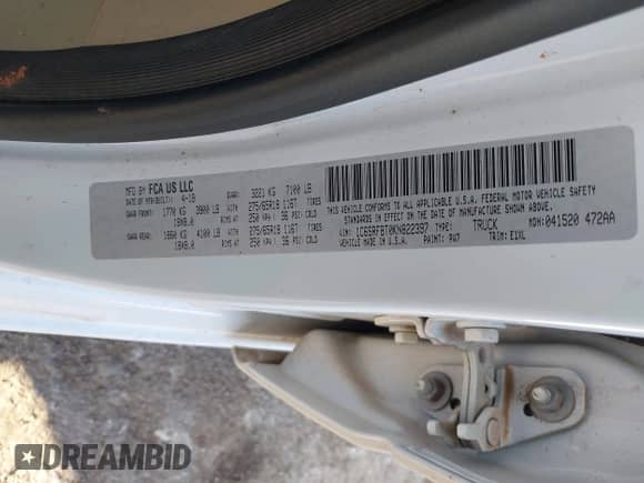 2019 Ram 1500 Big Horn with VIN 1C6SRFBT0KN822397, listed as a IAAI auction lot 41923033 with 104,614 mi miles and . Bid and sale history available at DreamBid. Image 9.