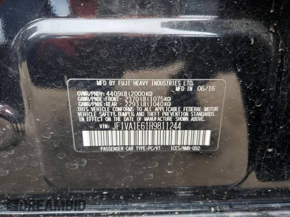 2017 Subaru WRX Premium with VIN JF1VA1E61H9811244, listed as a Copart auction lot 65714585 with 112,280 mi miles and Clean title. Bid and sale history available at DreamBid. Image 12.