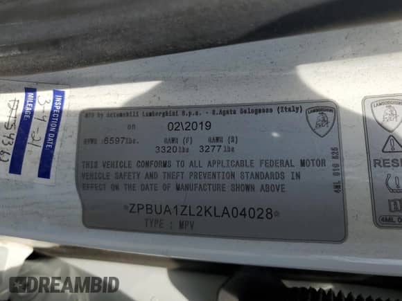 2019 Lamborghini Urus с VIN ZPBUA1ZL2KLA04028, выставлен на аукционе Copart как лот 64289705 с пробегом 10 259 миль миль и Списание • Salvage title. История ставок и продаж доступна на DreamBid. Изображение 14.