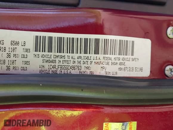2016 Jeep Grand Cherokee Limited with VIN 1C4RJFBG5GC496763, listed as a IAAI auction lot 43456841 with 92,667 mi miles and . Bid and sale history available at DreamBid. Image 9.