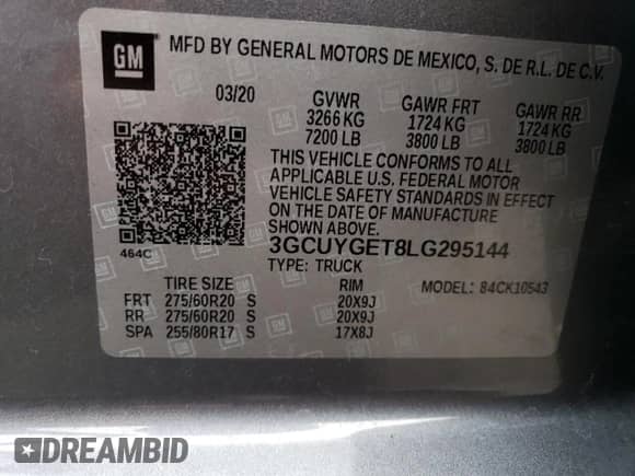 2020 Chevrolet Silverado 1500 LTZ с VIN 3GCUYGET8LG295144, выставлен на аукционе Copart как лот 74630394 с пробегом 43 125 миль миль и Списание • Salvage title. История ставок и продаж доступна на DreamBid. Изображение 13.