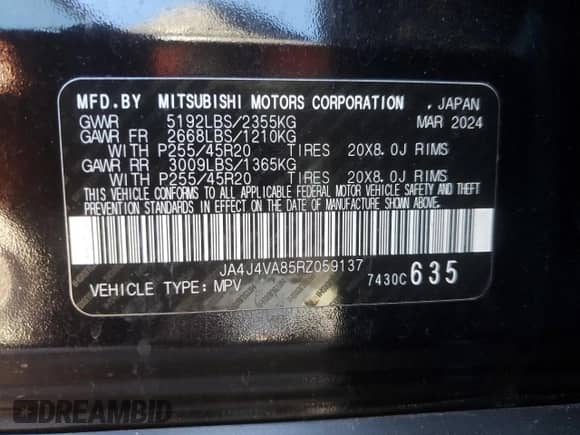 2024 Mitsubishi Outlander SE с VIN JA4J4VA85RZ059137, выставлен на аукционе Copart как лот 87057715 с пробегом 11 140 миль миль и Чистый • Clean title. История ставок и продаж доступна на DreamBid. Изображение 13.