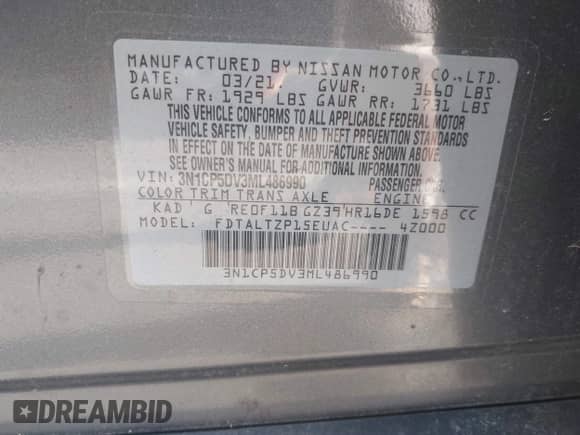 2021 Nissan Kicks SR z VIN 3N1CP5DV3ML486990, wystawiony jako IAAI lot #43259839 z przebiegiem 75 136 mil mil oraz . Historia ofert i sprzedaży dostępna na DreamBid. Obrazek 9.