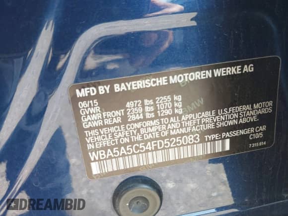 2015 BMW 5 Series 528i с VIN WBA5A5C54FD525083, выставлен на аукционе IAAI как лот 43119802 с пробегом 117 579 миль миль и . История ставок и продаж доступна на DreamBid. Изображение 9.