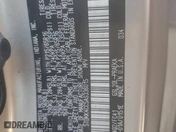 2010 Toyota Sienna CE z VIN 5TDKK4CC5AS336015, wystawiony jako Copart lot #87038765 z przebiegiem 241 385 mil mil oraz Szkoda całkowita • Salvage title. Historia ofert i sprzedaży dostępna na DreamBid. Obrazek 13.