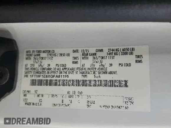 2016 Ford F-150 XL with VIN 1FTMF1E8XGFA81195, listed as a Copart auction lot 86632435 with 85,162 mi miles and Clean title. Bid and sale history available at DreamBid. Image 12.