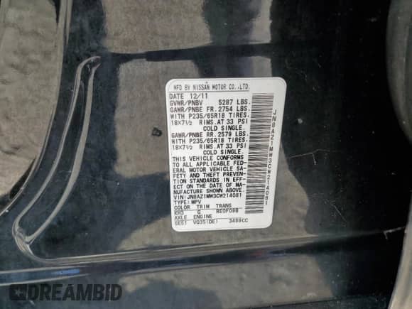 2012 Nissan Murano S with VIN JN8AZ1MW3CW214081, listed as a Copart auction lot 67722015 with 231,289 mi miles and Clean title. Bid and sale history available at DreamBid. Image 13.
