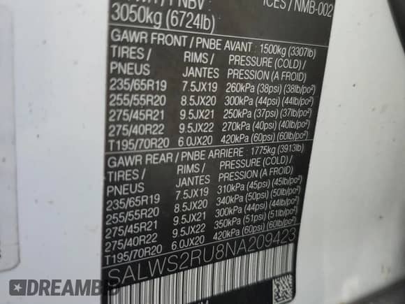 2022 Land Rover Range Rover Sport HST с VIN SALWS2RU8NA209423, выставлен на аукционе Copart как лот 63088975 с пробегом 76 703 миль миль и Чистый • Clean title. История ставок и продаж доступна на DreamBid. Изображение 13.