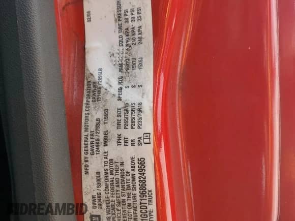 2006 Chevrolet Colorado 1LT с VIN 1GCDT196868249565, выставлен на аукционе Copart как лот 59225745 с пробегом 245 478 миль миль и Списание • Salvage title. История ставок и продаж доступна на DreamBid. Изображение 12.