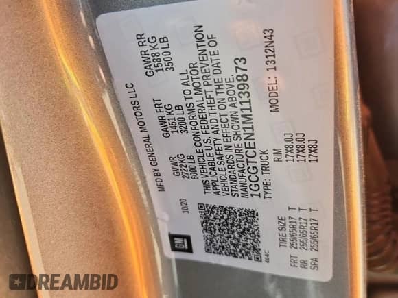 2021 Chevrolet Colorado 4WD LT with VIN 1GCGTCEN1M1139873, listed as a Copart auction lot 68612885 with 133,870 mi miles and Salvage title. Bid and sale history available at DreamBid. Image 12.