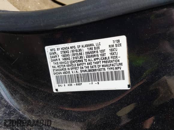 2008 Honda Odyssey EX-L с VIN 5FNRL38638B100776, выставлен на аукционе IAAI как лот 42988710 с пробегом 188 936 миль миль и . История ставок и продаж доступна на DreamBid. Изображение 9.