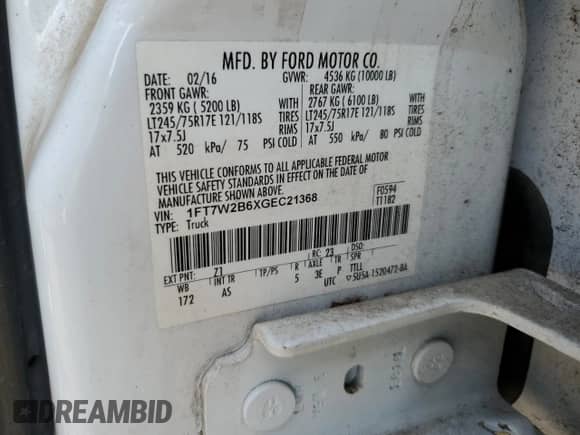 2016 Ford F-250 XL с VIN 1FT7W2B6XGEC21368, выставлен на аукционе Copart как лот 85116125 с пробегом 112 053 миль миль и Списание • Salvage title. История ставок и продаж доступна на DreamBid. Изображение 12.