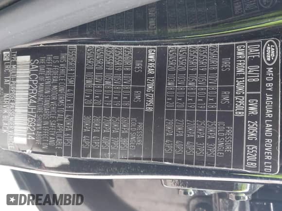 2018 Land Rover Discovery Sport SE с VIN SALCP2RX4JH769214, выставлен на аукционе IAAI как лот 43026935 с пробегом 121 734 миль миль и . История ставок и продаж доступна на DreamBid. Изображение 9.