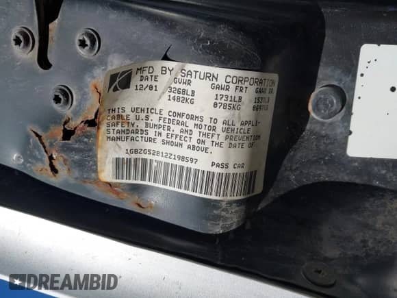 2002 Saturn SL z VIN 1G8ZG52812Z198597, wystawiony jako IAAI lot #43556259 z przebiegiem 140 782 mil mil oraz . Historia ofert i sprzedaży dostępna na DreamBid. Obrazek 9.