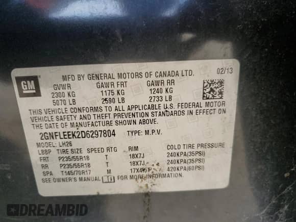 2013 Chevrolet Equinox LT z VIN 2GNFLEEK2D6297804, wystawiony jako Copart lot #85166075 z przebiegiem 187 111 mil mil oraz Czysty tytuł • Clean title. Historia ofert i sprzedaży dostępna na DreamBid. Obrazek 13.