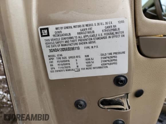 2006 Chevrolet HHR LS с VIN 3GNDA13D56S596119, выставлен на аукционе Copart как лот 42581834 с пробегом 227 985 миль миль и Чистый • Clean title. История ставок и продаж доступна на DreamBid. Изображение 12.