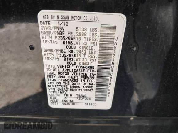 2012 Nissan Murano SL с VIN JN8AZ1MU0CW108847, выставлен на аукционе IAAI как лот 42568650 с пробегом 148 775 миль миль и . История ставок и продаж доступна на DreamBid. Изображение 9.