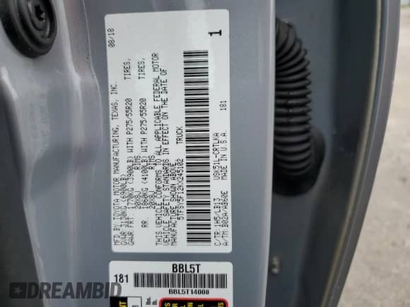 2019 Toyota Tundra Limited z VIN 5TFSY5F12KX245102, wystawiony jako Copart lot #80249875 z przebiegiem 24 383 mil mil oraz Szkoda całkowita • Salvage title. Historia ofert i sprzedaży dostępna na DreamBid. Obrazek 12.