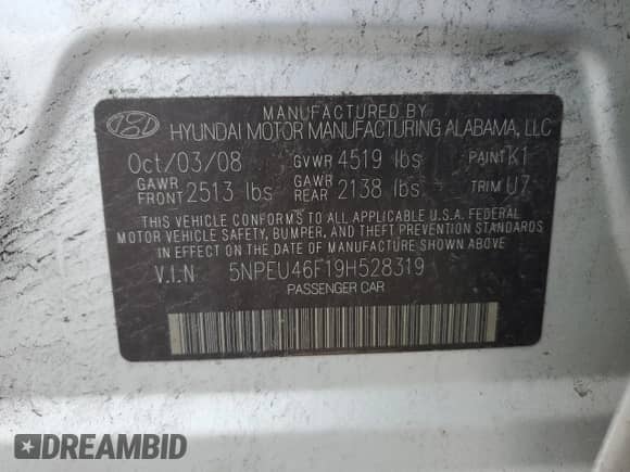 2009 Hyundai Sonata Limited with VIN 5NPEU46F19H528319, listed as a Copart auction lot 64617655 with 252,746 mi miles and Clean title. Bid and sale history available at DreamBid. Image 12.