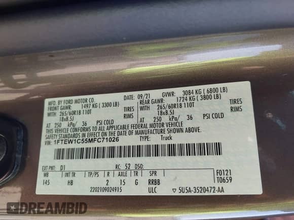 2021 Ford F-150 XL с VIN 1FTEW1C55MFC71026, выставлен на аукционе IAAI как лот 43030290 с пробегом 182 196 миль миль и . История ставок и продаж доступна на DreamBid. Изображение 9.