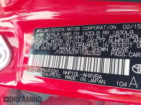 2015 Toyota Prius One z VIN JTDKDTB37F1582302, wystawiony jako IAAI lot #43065282 z przebiegiem 230 984 mil mil oraz . Historia ofert i sprzedaży dostępna na DreamBid. Obrazek 9.