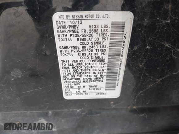 2014 Nissan Murano SL с VIN JN8AZ1MU2EW402334, выставлен на аукционе IAAI как лот 41323582 с пробегом 168 528 миль миль и . История ставок и продаж доступна на DreamBid. Изображение 9.