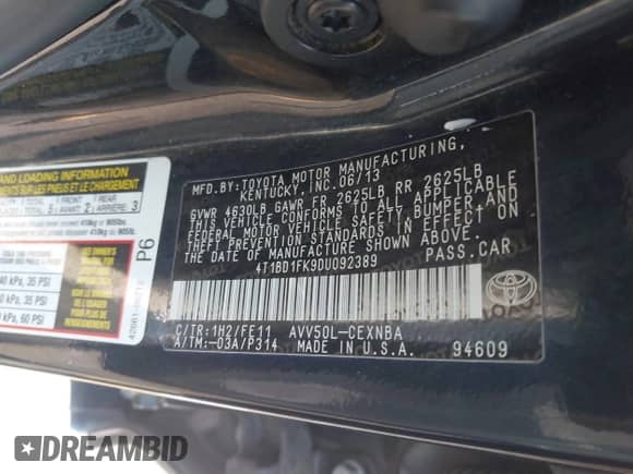 2013 Toyota Camry LE z VIN 4T1BD1FK9DU092389, wystawiony jako IAAI lot #42423524 z przebiegiem 312 006 mil mil oraz . Historia ofert i sprzedaży dostępna na DreamBid. Obrazek 9.