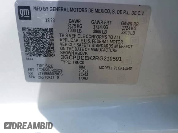 2024 Chevrolet Silverado 1500 Custom Trail Boss с VIN 3GCPDCEK2RG210591, выставлен на аукционе IAAI как лот 42157840 с пробегом 36 744 миль миль и . История ставок и продаж доступна на DreamBid. Изображение 9.