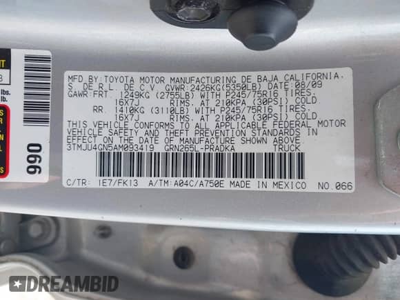 2010 Toyota Tacoma PreRunner z VIN 3TMJU4GN5AM093419, wystawiony jako IAAI lot #42882575 z przebiegiem 227 641 mil mil oraz . Historia ofert i sprzedaży dostępna na DreamBid. Obrazek 9.
