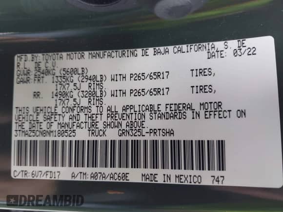 2022 Toyota Tacoma SR5 with VIN 3TMAZ5CN8NM180525, listed as a IAAI auction lot 42750259 with 52,414 mi miles and . Bid and sale history available at DreamBid. Image 9.