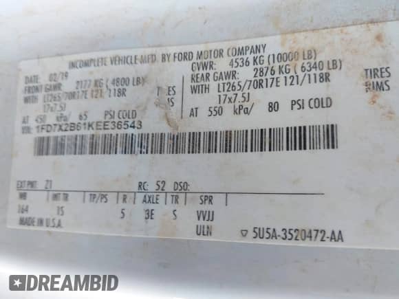 2019 Ford F-250 XL с VIN 1FD7X2B61KEE36543, выставлен на аукционе IAAI как лот 43511380 с пробегом 164 926 миль миль и . История ставок и продаж доступна на DreamBid. Изображение 9.