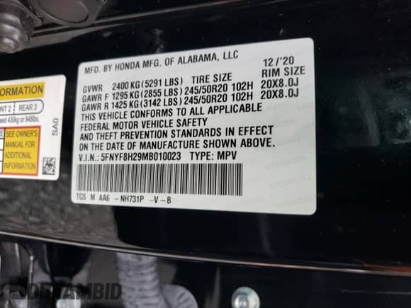 2021 Honda Passport Sport с VIN 5FNYF8H29MB010023, выставлен на аукционе Copart как лот 84453935 с пробегом 57 048 миль миль и Списание • Salvage title. История ставок и продаж доступна на DreamBid. Изображение 13.