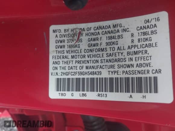 2016 Honda Civic LX z VIN 2HGFC2F59GH548439, wystawiony jako IAAI lot #43386179 z przebiegiem 85 141 mil mil oraz . Historia ofert i sprzedaży dostępna na DreamBid. Obrazek 9.