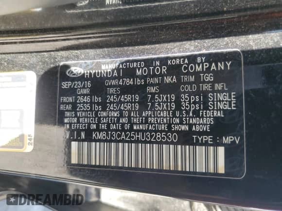 2017 Hyundai Tucson Value with VIN KM8J3CA25HU328530, listed as a Copart auction lot 54379565 with 226,682 mi miles and Salvage title. Bid and sale history available at DreamBid. Image 13.