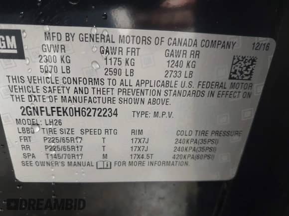 2017 Chevrolet Equinox LT с VIN 2GNFLFEK0H6272234, выставлен на аукционе IAAI как лот 43005015 с пробегом 102 934 миль миль и . История ставок и продаж доступна на DreamBid. Изображение 9.