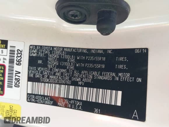 2014 Toyota Sienna Limited с VIN 5TDDK3DC0ES090160, выставлен на аукционе IAAI как лот 41763998 с пробегом 160 508 миль миль и . История ставок и продаж доступна на DreamBid. Изображение 9.