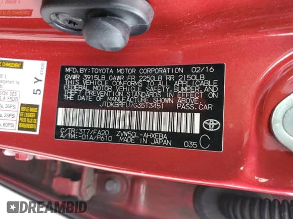 2016 Toyota Prius Two with VIN JTDKBRFU7G3513451, listed as a Copart auction lot 47981905 with 148,919 mi miles and Salvage title. Bid and sale history available at DreamBid. Image 12.