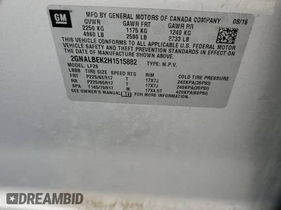 2017 Chevrolet Equinox LS with VIN 2GNALBEK2H1515882, listed as a Copart auction lot 85700615 with 155,374 mi miles and Salvage title. Bid and sale history available at DreamBid. Image 13.