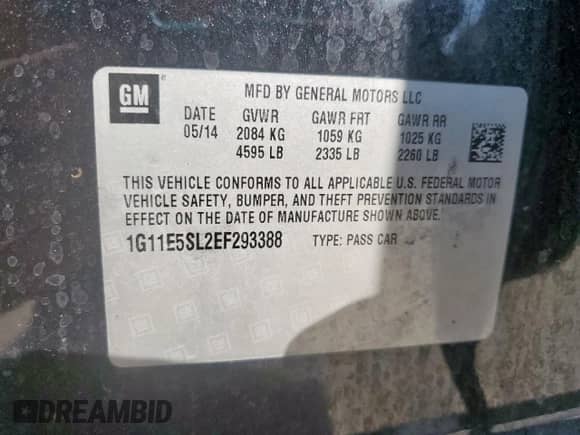 2014 Chevrolet Malibu LT with VIN 1G11E5SL2EF293388, listed as a Copart auction lot 86180055 with 185,808 mi miles and Salvage title. Bid and sale history available at DreamBid. Image 12.