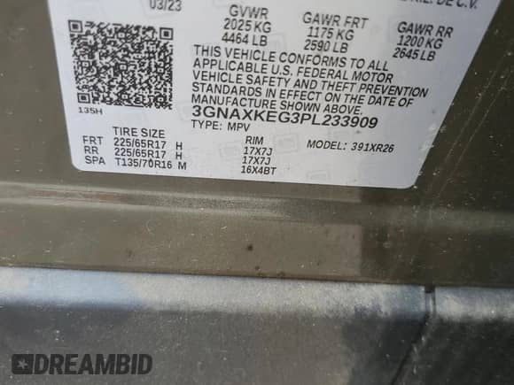 2023 Chevrolet Equinox LT с VIN 3GNAXKEG3PL233909, выставлен на аукционе Copart как лот 80219605 с пробегом Не указан миль и Списание • Salvage title. История ставок и продаж доступна на DreamBid. Изображение 14.