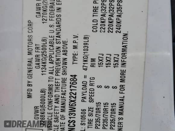 1999 Chevrolet Blazer LS z VIN 1GNCS13W6X2217684, wystawiony jako Copart lot #63035645 z przebiegiem 114 567 mil mil oraz Szkoda całkowita • Salvage title. Historia ofert i sprzedaży dostępna na DreamBid. Obrazek 13.