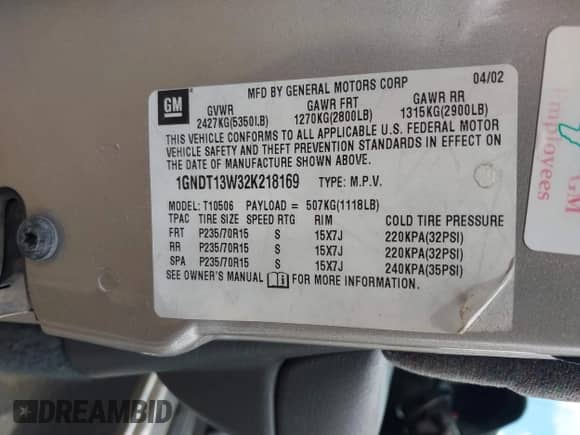 2002 Chevrolet Blazer LS с VIN 1GNDT13W32K218169, выставлен на аукционе IAAI как лот 42397295 с пробегом 99 970 миль миль и . История ставок и продаж доступна на DreamBid. Изображение 9.